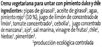 Lista de ingredientes del producto Crema vegetariana Pimiento dulce Chile GutBio 180 g