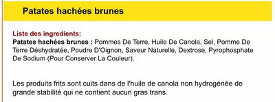 List of product ingredients Patate hachée brune A&W 70 g