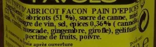 List of product ingredients Chutney d'Abricots Façon Pain d'Épices Favols 50 g e