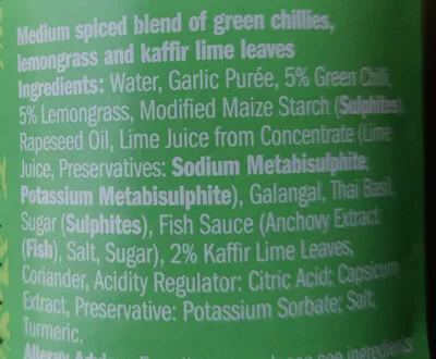 List of product ingredients Thai green curry paste Lidl 