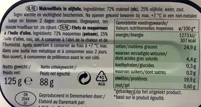 List of product ingredients Filets de maquereaux  