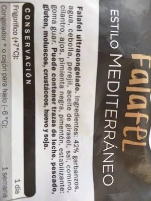 Lista de ingredientes del producto Falafel estilo mediterráneo Monissa 