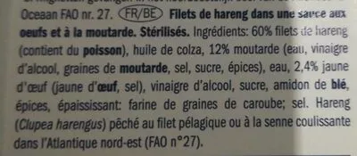 Lista de ingredientes del producto Herring Fillets in a mustard sauce nixe 