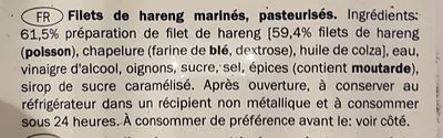 Lista de ingredientes del producto Filets de hareng marinés Alpengut, Nixe, Lidl 325 g (200 g Abtropfgewicht)