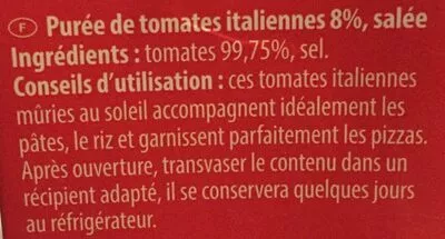 List of product ingredients Purée de tomates Villa Gusto 