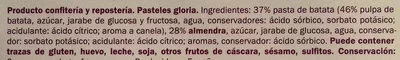 Lista de ingredientes del producto Pasteles Gloria DOR 250 g