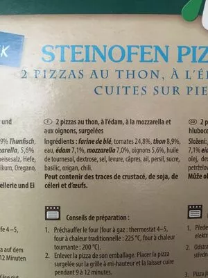 List of product ingredients STEINOFEN PIZZA Thunfisch VILLA GUSTO 710 g.  ( 2 x 355 g )