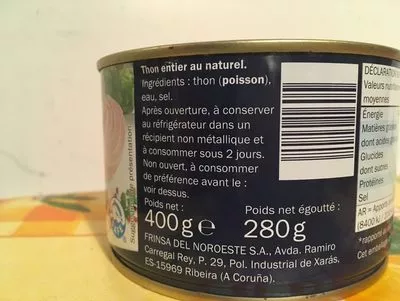 List of product ingredients Thon entier Albacore au naturel Nixe 400gr