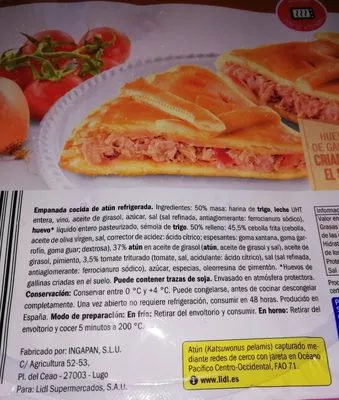 List of product ingredients Empanada de thon Chef Select 