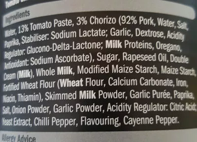 Liste des ingrédients du produit Tomato & Chorizo soup Delux 400g