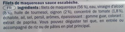 List of product ingredients Filets de Maquereaux (À l'Escabèche) Nixe, Lidl Stiftung & Co. KG 169 g