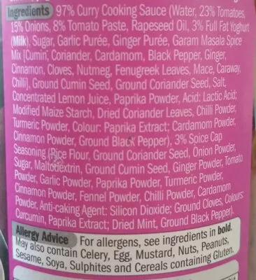 Lista de ingredientes del producto Rogan Josh Cooking Sauce Lidl 350 g