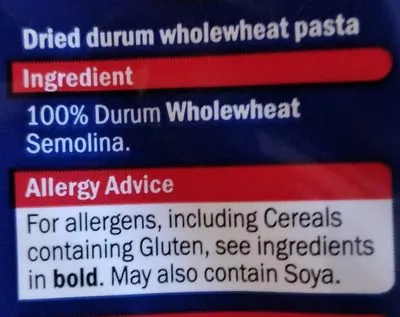 Liste des ingrédients du produit Wholewheat Fusilli Baresa 500 g
