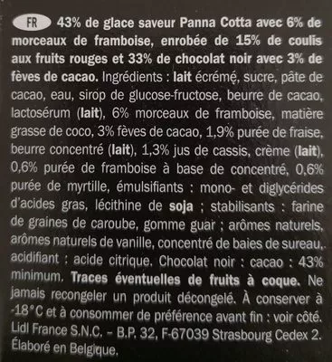Liste des ingrédients du produit panna cotta frozen dairy dessert, berry Gelatelli 360ml