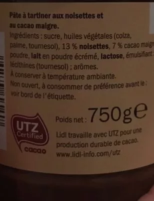 List of product ingredients Choco nussa Choco Nussa 750 g e
