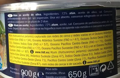 List of product ingredients Atun en aceite de oliva Nixe 900 g