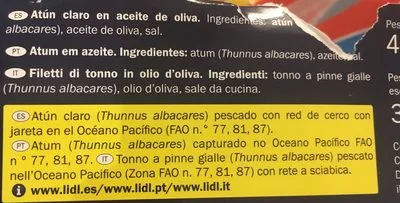 List of product ingredients Thon huile d'olive Nixe, Lidl 
