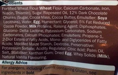 List of product ingredients Double chocolate muffins Rowan Hill bakery 284g