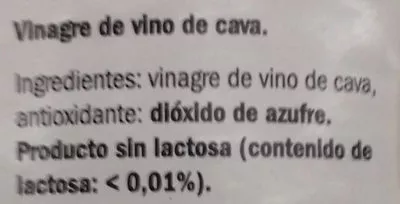Lista de ingredientes del producto Vinagre de cava Deluxe 375 ml