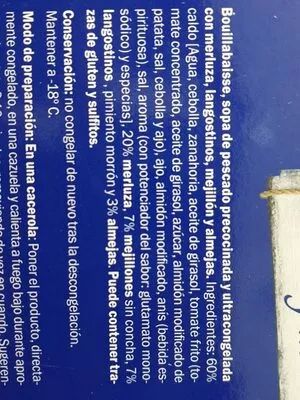 Liste des ingrédients du produit SOPA.DE PESCADO Y MARISCO Ocean Sea 500 g