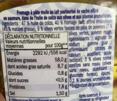 Liste des ingrédients du produit Dés de fromage aux olives Eridanous, Lidl 375 g e