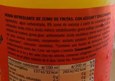 Lista de ingredientes del producto Freeway naranja Freeway 