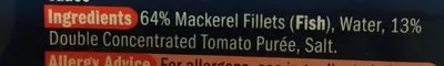 List of product ingredients Mackerel fillets in tomato sauce Nixe 125gr