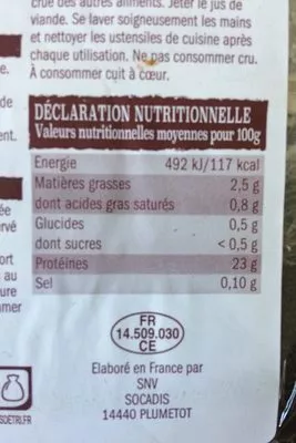 List of product ingredients Poulet fermier blanc L Etal Du Volailler 