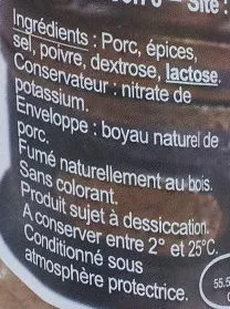 List of product ingredients Fuseau du Mineur, fumé au feu de bois L'Argonnais 456 g