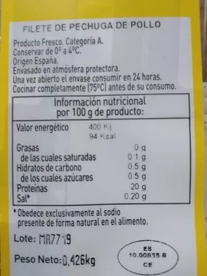 Liste des ingrédients du produit Filete pechuga mercadona 