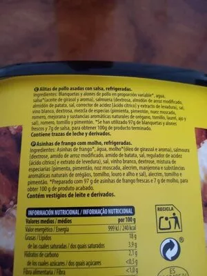 List of product ingredients Alitas asadas Hacendado 