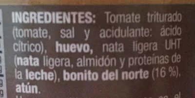 Liste des ingrédients du produit Pudin de Bonito del Norte Special de Aldi 100 g