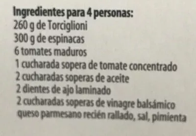 Lista de ingredientes del producto Gigli al Pomodoro e Spinaci La Villa 500 g