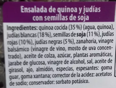 Lista de ingredientes del producto Ensalada de quinoa al curry Casa Morando 230 g