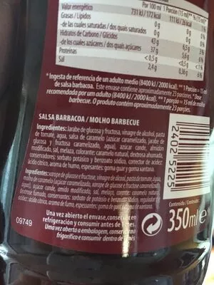 List of product ingredients Salsa barbacoa  350 ml