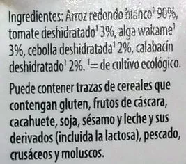 Lista de ingredientes del producto Risotto con alga Wakame GutBio 250 g