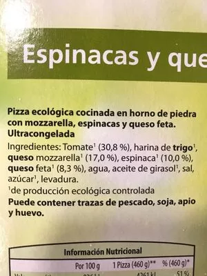 Lista de ingredientes del producto Pizza ecológica al horno de piedra Gutbio 
