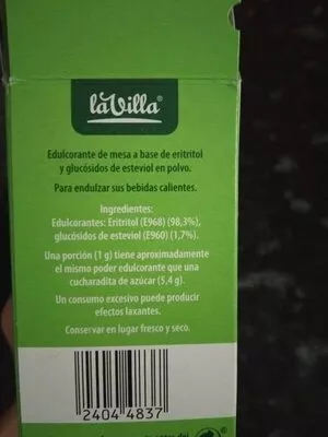 List of product ingredients Edulcorante La Villa 