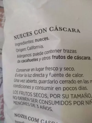 Lista de ingredientes del producto Nueces Jumbo con cascara Carloni 200 g