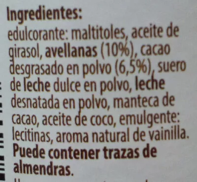 Lista de ingredientes del producto Crema de cacao con avellanas  400 g