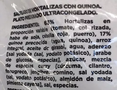 Liste des ingrédients du produit Salteado de hortalizas & quinoa Flete 750 g