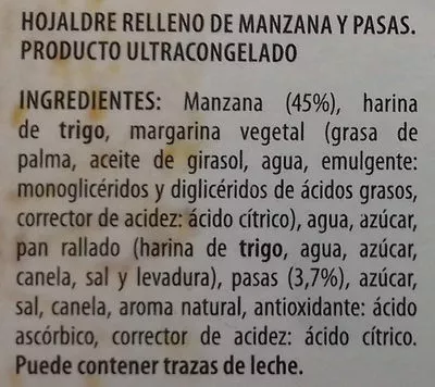 List of product ingredients Strudel de manzana Flete 600 g