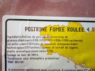 Lista de ingredientes del producto Poitrine roulée André Loussouarn 