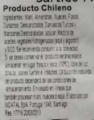 List of product ingredients surtido natural Tostaduría Talca 200 gr
