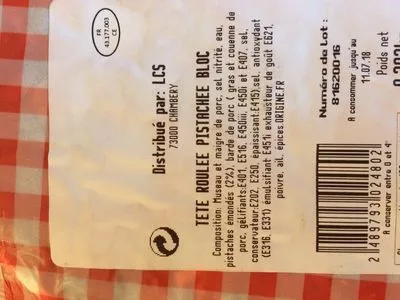 Liste des ingrédients du produit Tete roulee pistache  