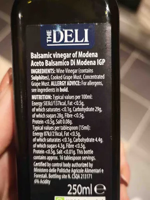 Lista de ingredientes del producto Balsamic vinegar of Modena  250 ml