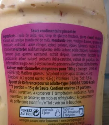 Lista de ingredientes del producto Sauce algérienne Delicato, Aldi 340 g e