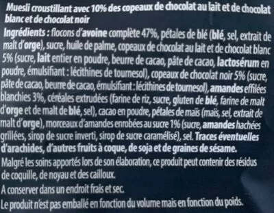 List of product ingredients Croustillant Muesli Triple Choco Golden Bridge, Aldi 500 g e