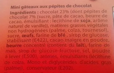 List of product ingredients mini Brownie aux pepites de chocolat Arizona 240 g e (8 * 30 g)