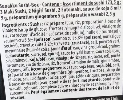 Lista de ingredientes del producto Sushi Box Sunakku (ou Shokuji) Asia Green Garden 190 g